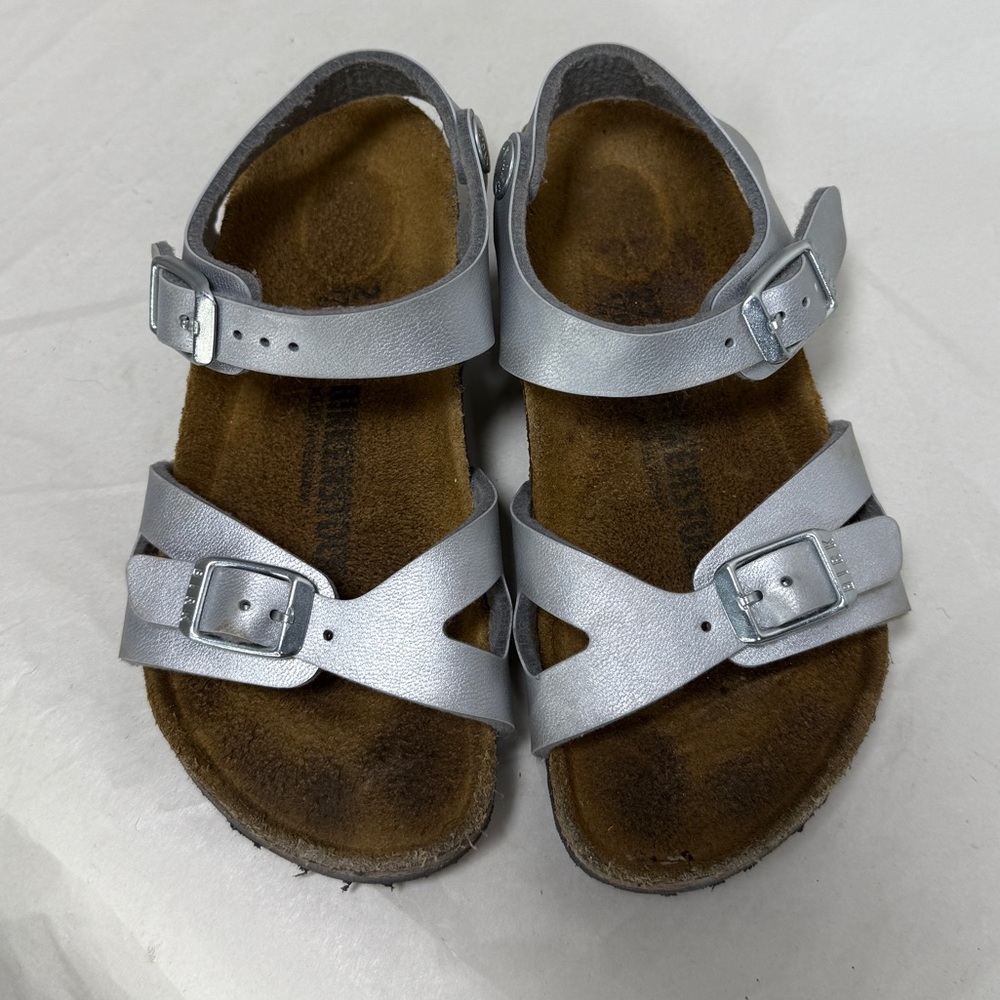 Little Kids Silver Rio‎ Birkenstock Strap On Sandals-Size 27 (US 9-9.5) - Picture 3 of 15